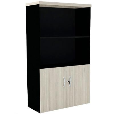 Armário Misto Pe40 Pandin 80 Cm Em Mdp Nogueira Casablanca E Preto Duas Portas E Prateleira Superior