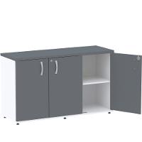 Armário Baixo Credenza Pe25 Pandin 121,50 Cm (Largura) Em Mdp Branco E Grafito Com Três Portas