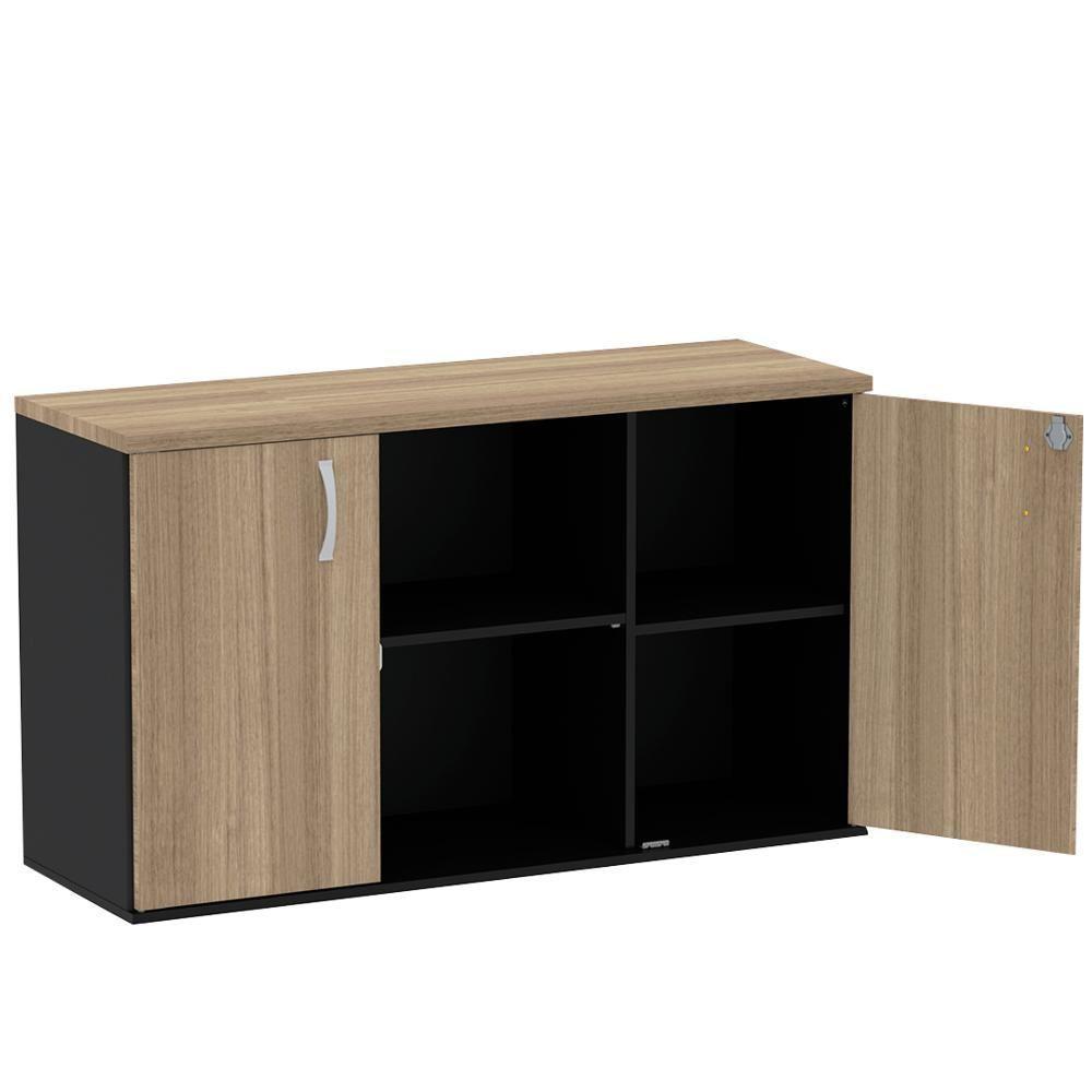 Armário Baixo Credenza Pe25 Pandin 121,50 Cm (Largura) Em Mdp Noce Naturalle E Preto Com Duas Portas - 2