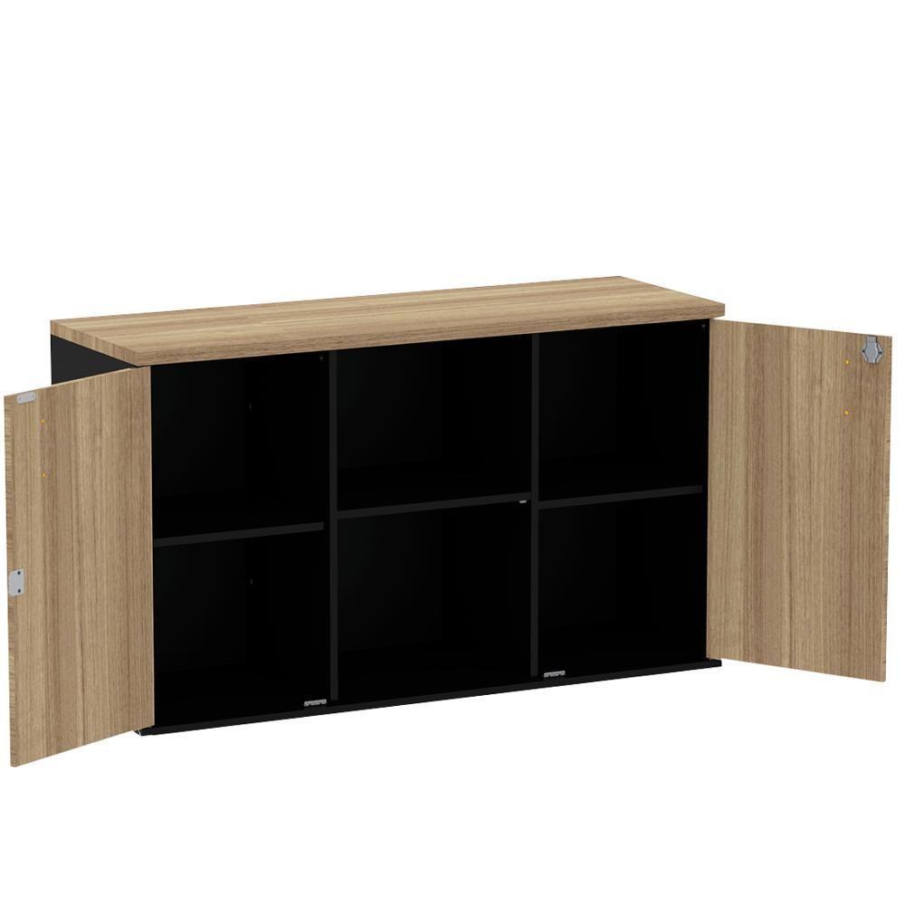 Armário Baixo Credenza Pe25 Pandin 121,50 Cm (Largura) Em Mdp Noce Naturalle E Preto Com Duas Portas - 4