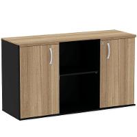 Armário Baixo Credenza Pe25 Pandin 121,50 Cm (Largura) Em Mdp Noce Naturalle E Preto Com Duas Portas - 1