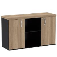 Armário Baixo Credenza Pe40 Pandin 121,50 Cm Em Mdp Noce Naturalle E Preto Dois Nichos E Duas Portas - 1