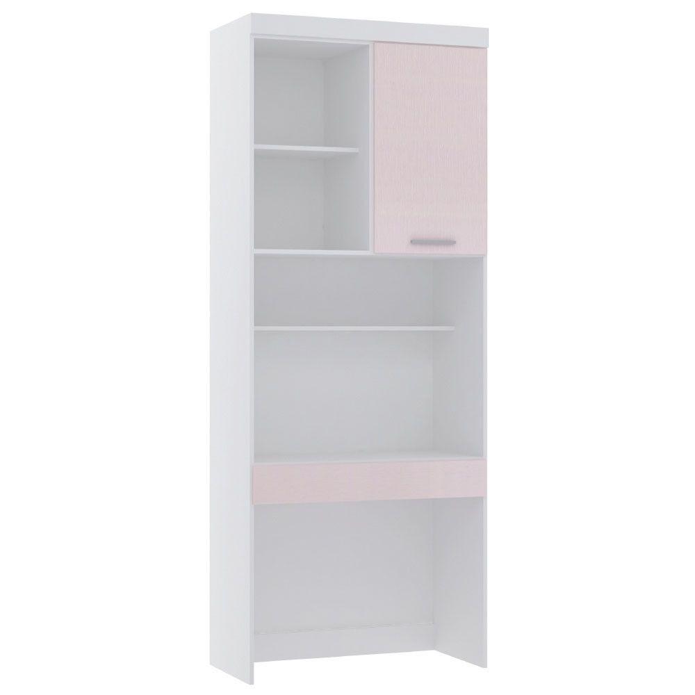 Bancada De Estudos Modulada 90cm 1 Porta Alpes Luciane Móveis Branco Pf Com Rosa Pf - 2