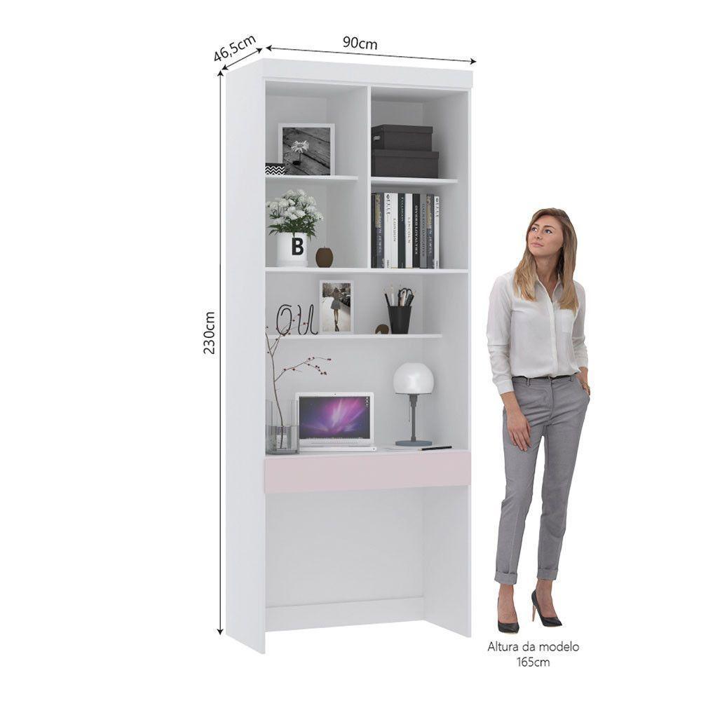 Bancada De Estudos Modulada 90cm 1 Porta Alpes Luciane Móveis Branco Pf Com Rosa Pf - 5