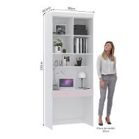 Bancada De Estudos Modulada 90cm 1 Porta Alpes Luciane Móveis Branco Pf Com Rosa Pf - 5