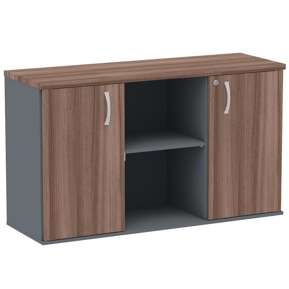 Armário Baixo Credenza Pe25 Pandin 121,50 Cm (Largura) Em Mdp Walnut E Grafito E Duas Portas - 1