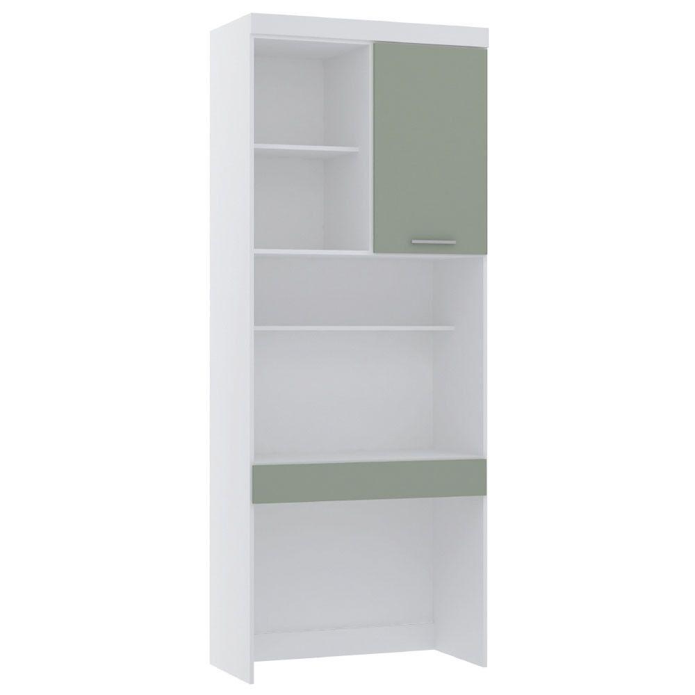 Bancada De Estudos Modulada 90cm 1 Porta Alpes Luciane Móveis Branco Pf Com Verde Pf - 1