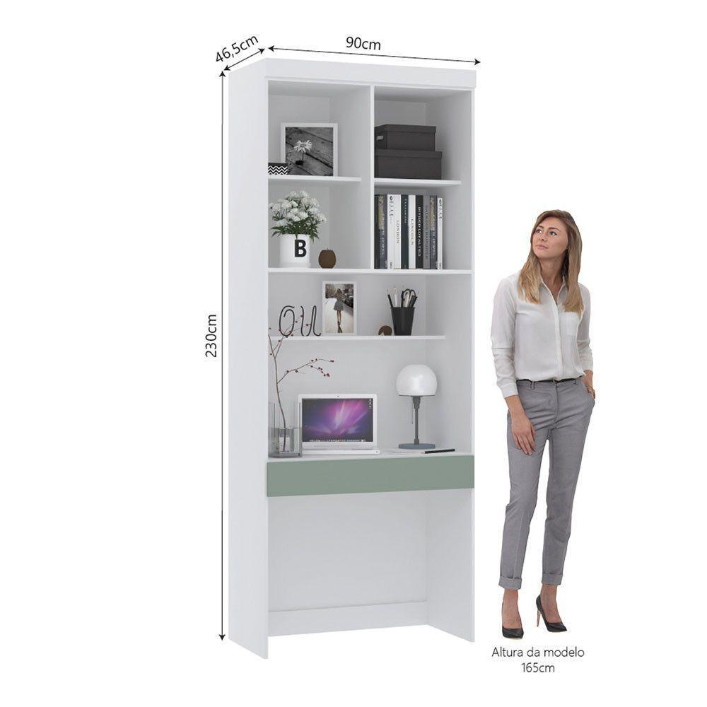 Bancada De Estudos Modulada 90cm 1 Porta Alpes Luciane Móveis Branco Pf Com Verde Pf - 8