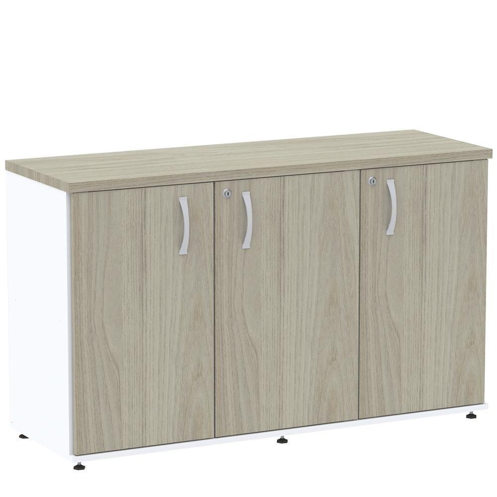 Armário Baixo Credenza Pe25 Pandin 121,50 Cm Em Mdp Nogueira Casablanca E Branco Com Três Portas - 1