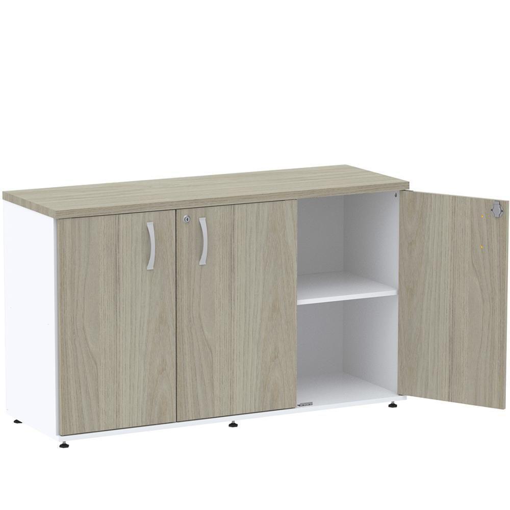 Armário Baixo Credenza Pe25 Pandin 121,50 Cm Em Mdp Nogueira Casablanca E Branco Com Três Portas - 3