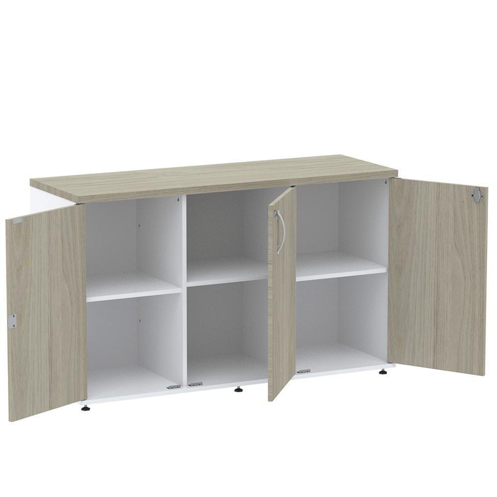 Armário Baixo Credenza Pe25 Pandin 121,50 Cm Em Mdp Nogueira Casablanca E Branco Com Três Portas - 4