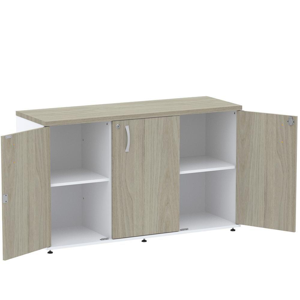 Armário Baixo Credenza Pe25 Pandin 121,50 Cm Em Mdp Nogueira Casablanca E Branco Com Três Portas - 5