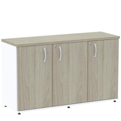 Armário Baixo Credenza Pe25 Pandin 121,50 Cm Em Mdp Nogueira Casablanca E Branco Com Três Portas