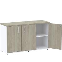 Armário Baixo Credenza Pe25 Pandin 121,50 Cm Em Mdp Nogueira Casablanca E Branco Com Três Portas - 3