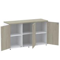 Armário Baixo Credenza Pe25 Pandin 121,50 Cm Em Mdp Nogueira Casablanca E Branco Com Três Portas