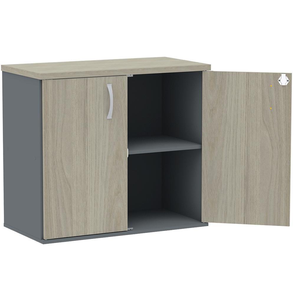 Armário Baixo Pe25 Pandin 80 Cm (Largura) Em Mdp Nogueira Casablanca E Grafito Com Duas Portas - 3