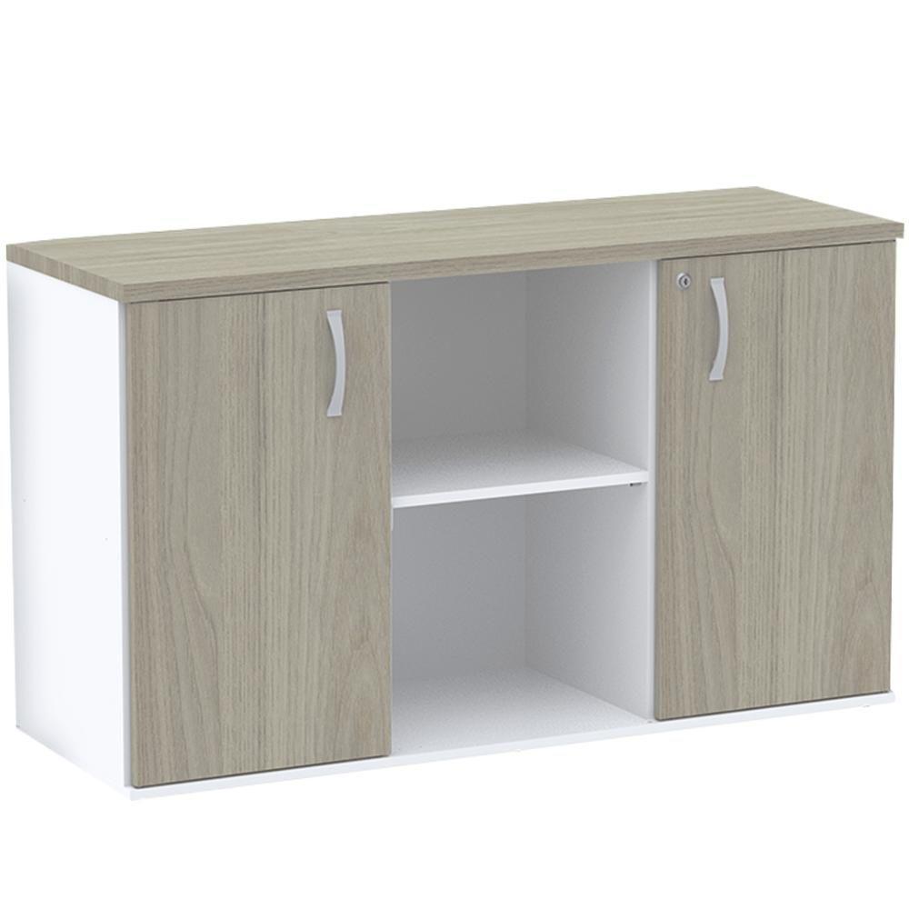 Armário Baixo Credenza Pe25 Pandin 121,50 Cm Em Mdp Nogueira Casablanca E Branco Com Duas Portas - 1