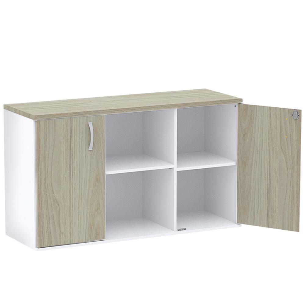 Armário Baixo Credenza Pe25 Pandin 121,50 Cm Em Mdp Nogueira Casablanca E Branco Com Duas Portas - 2