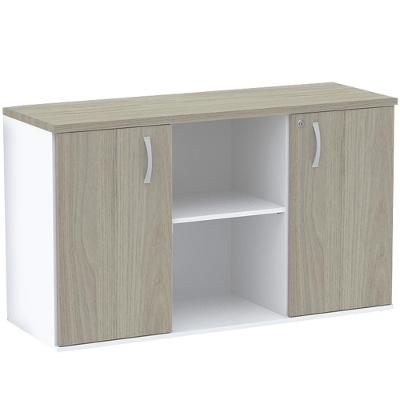 Armário Baixo Credenza Pe25 Pandin 121,50 Cm Em Mdp Nogueira Casablanca E Branco Com Duas Portas
