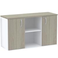 Armário Baixo Credenza Pe25 Pandin 121,50 Cm Em Mdp Nogueira Casablanca E Branco Com Duas Portas - 1