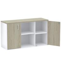 Armário Baixo Credenza Pe25 Pandin 121,50 Cm Em Mdp Nogueira Casablanca E Branco Com Duas Portas - 2