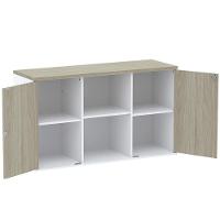 Armário Baixo Credenza Pe25 Pandin 121,50 Cm Em Mdp Nogueira Casablanca E Branco Com Duas Portas - 4