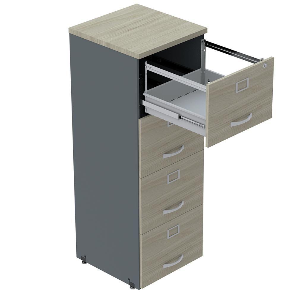 Armário De Arquivo Oficio Pe25 Pandin 45,70 Cm Em Mdp Nogueira Casablanca E Grafito Com 4 Gavetas - 2