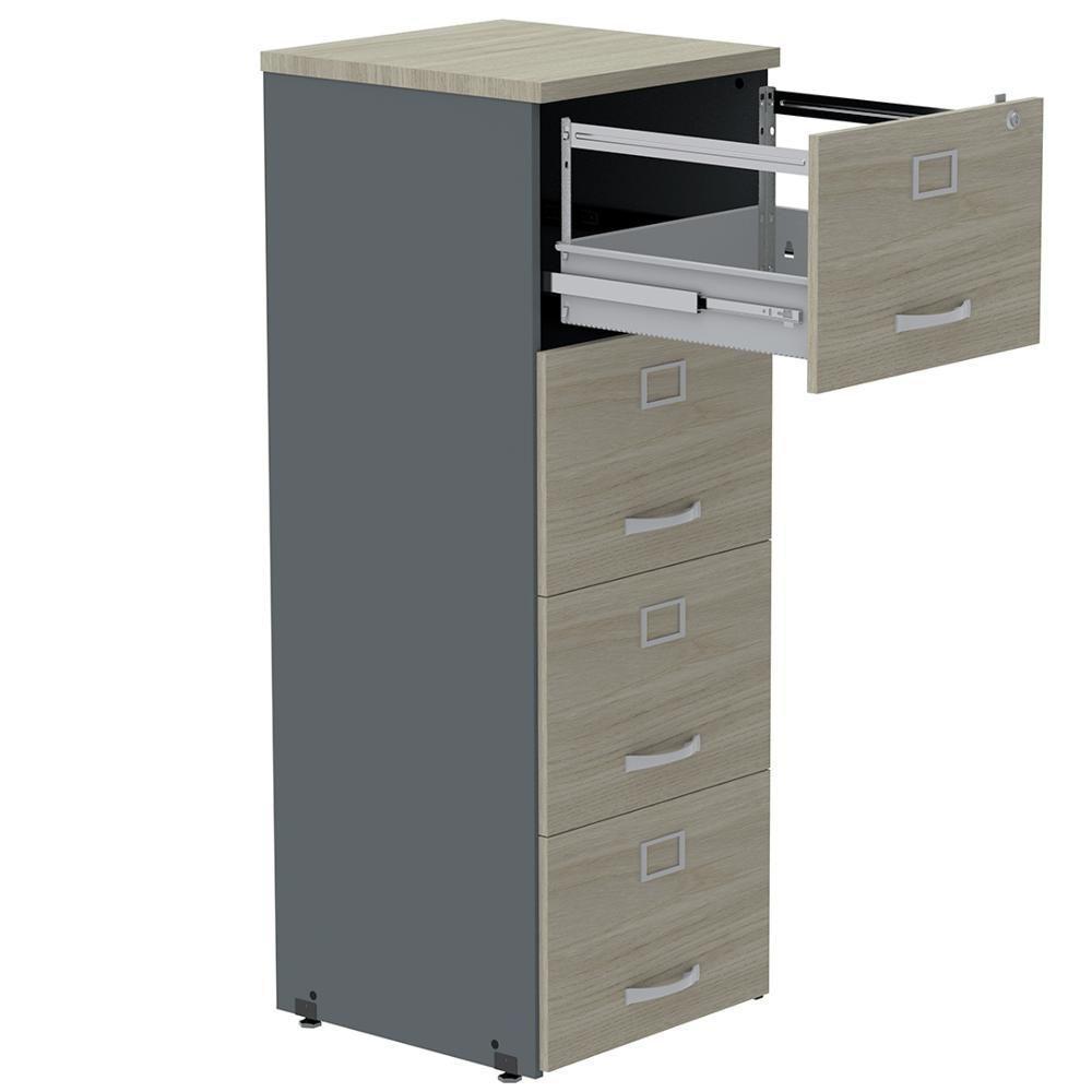 Armário De Arquivo Oficio Pe25 Pandin 45,70 Cm Em Mdp Nogueira Casablanca E Grafito Com 4 Gavetas - 3