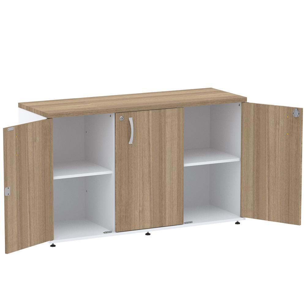 Armário Baixo Credenza Pe25 Pandin 121,50 Cm Em Mdp Noce Naturalle E Branco Com Três Portas - 2