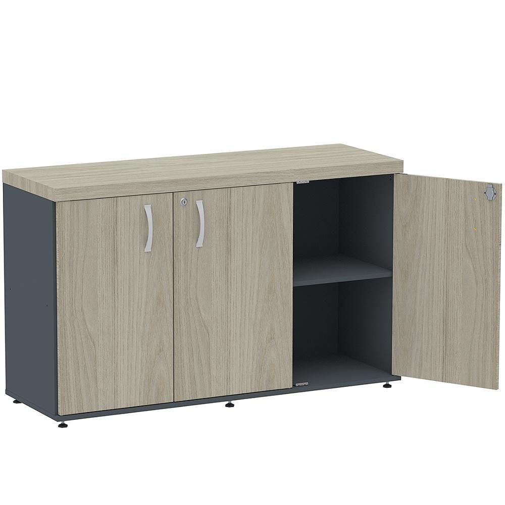 Armário Baixo Credenza Pe40 Pandin 121,50 Cm Em Mdp Nogueira Casablanca E Grafito Com Três Portas - 2