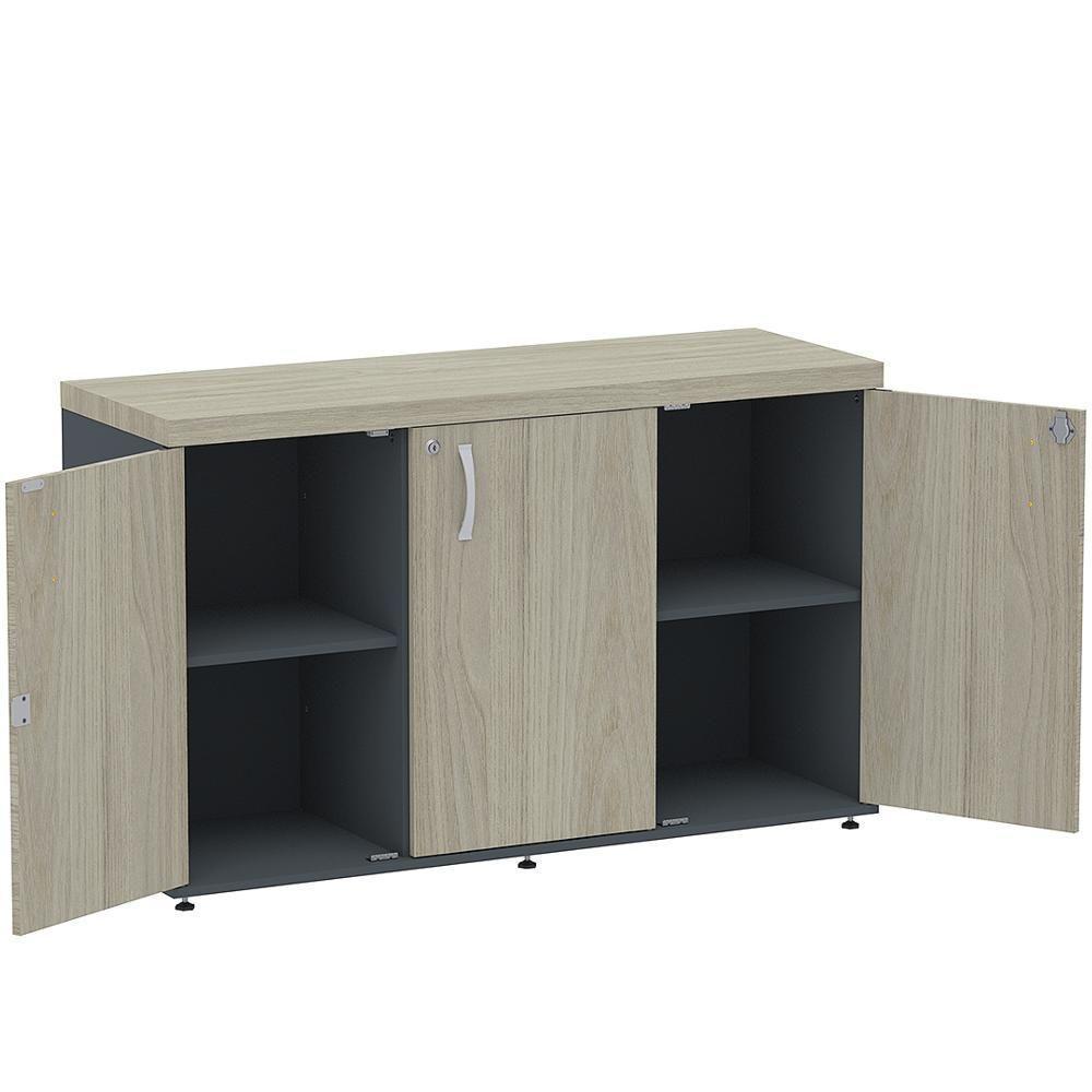 Armário Baixo Credenza Pe40 Pandin 121,50 Cm Em Mdp Nogueira Casablanca E Grafito Com Três Portas - 3