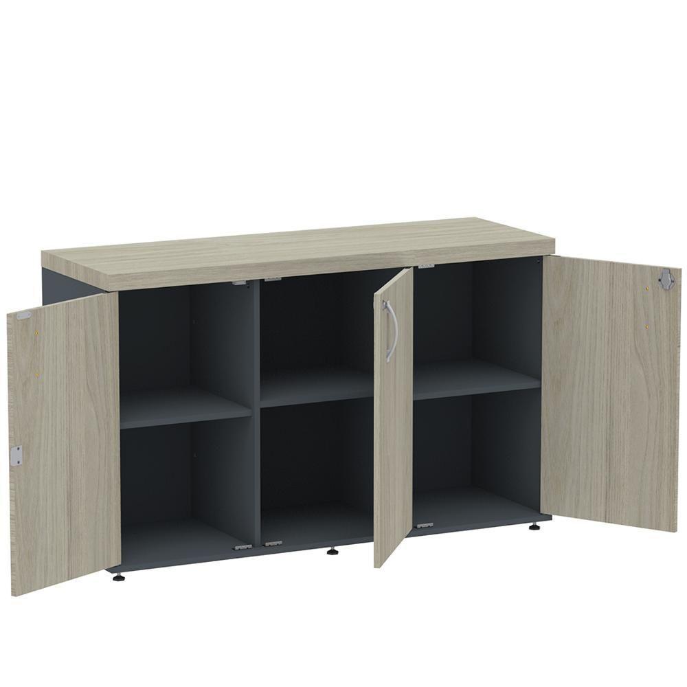 Armário Baixo Credenza Pe40 Pandin 121,50 Cm Em Mdp Nogueira Casablanca E Grafito Com Três Portas - 5