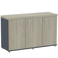 Armário Baixo Credenza Pe40 Pandin 121,50 Cm Em Mdp Nogueira Casablanca E Grafito Com Três Portas - 1