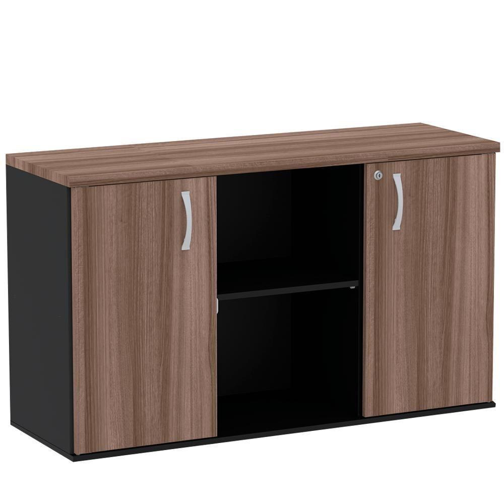 Armário Baixo Credenza Pe25 Pandin 121,50 Cm (Largura) Em Mdp Walnut E Preto Com Duas Portas - 1