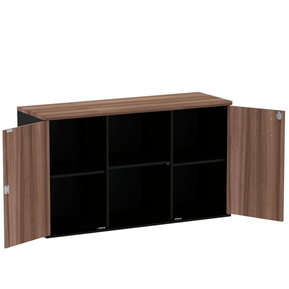 Armário Baixo Credenza Pe25 Pandin 121,50 Cm (Largura) Em Mdp Walnut E Preto Com Duas Portas - 2