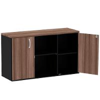 Armário Baixo Credenza Pe25 Pandin 121,50 Cm (Largura) Em Mdp Walnut E Preto Com Duas Portas - 3