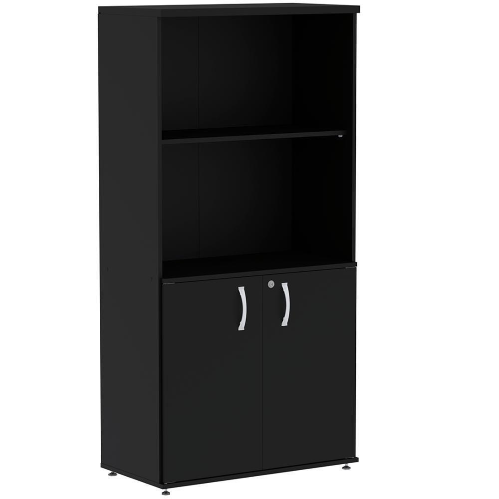 Armário Misto Pe25 Pandin 79,20 Cm (Largura) Em Mdp Liso Preto Com Duas Portas E Prateleira Superior - 1