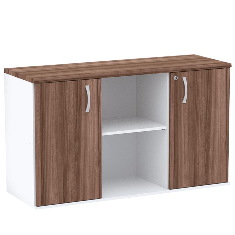 Armário Baixo Credenza Pe25 Pandin 121,50 Cm (Largura) Em Mdp Walnut E Branco Com Duas Portas - 1