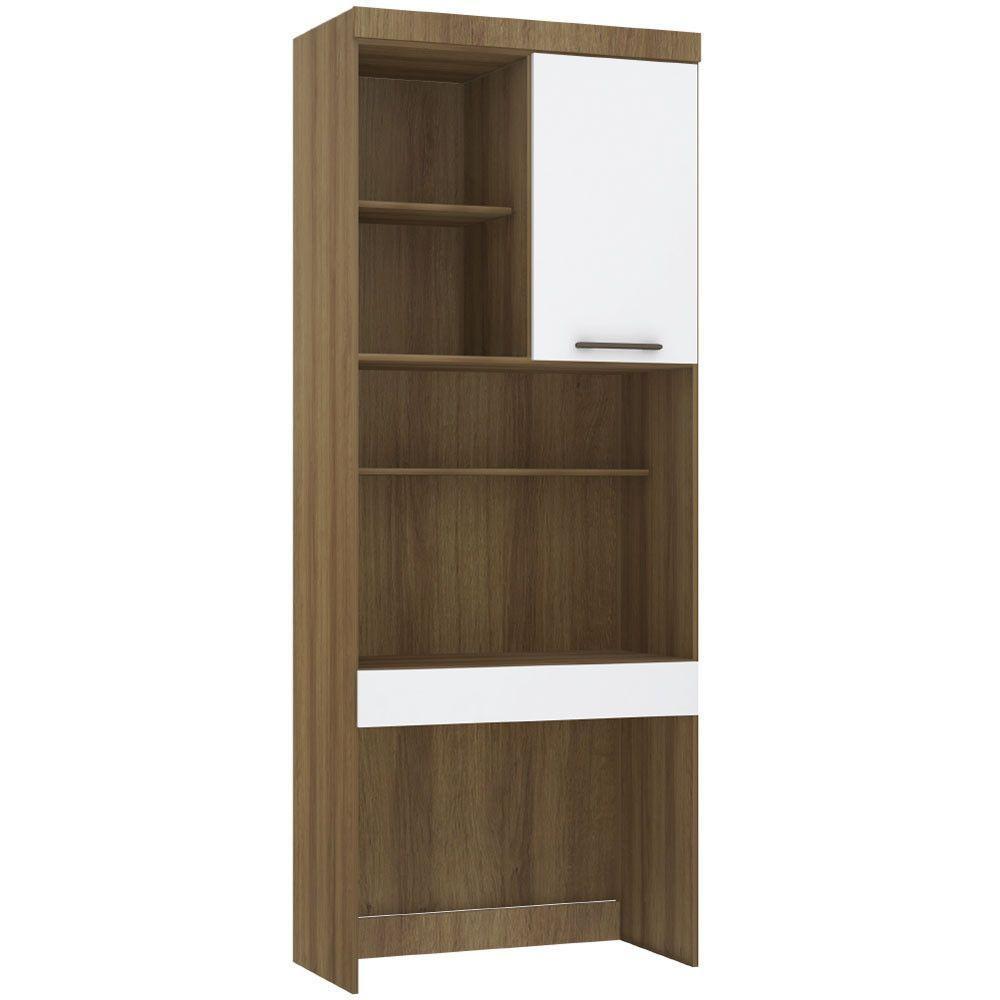 Bancada De Estudos Modulada 90cm 1 Porta E 1 Gaveta Paris Luciane Móveis Avelã Pf Com Branco Pf - 1