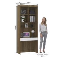 Bancada De Estudos Modulada 90cm 1 Porta E 1 Gaveta Paris Luciane Móveis Avelã Pf Com Branco Pf - 5