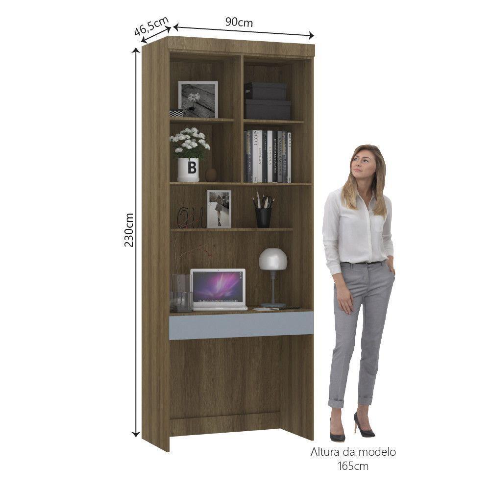 Bancada De Estudos Modulada 90cm 1 Porta E 1 Gaveta Paris Luciane Móveis Avelã Pf Com Grey Sky Pf - 6