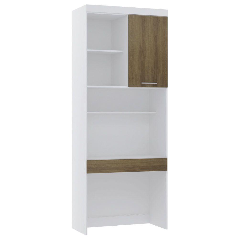 Bancada De Estudos Modulada 90cm 1 Porta Alpes Luciane Móveis Branco Pf Com Avelã Pf - 2