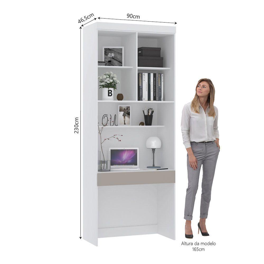 Bancada De Estudos Modulada 90cm 1 Porta Alpes Luciane Móveis Branco Pf Com Cinammon Pf - 5