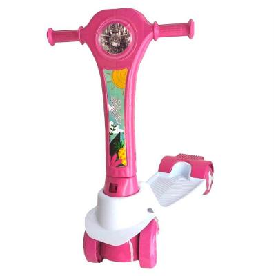 Patinete Infantil Pati Happy Rosa E Branco Dobrável 04 Rodas Até 30kg