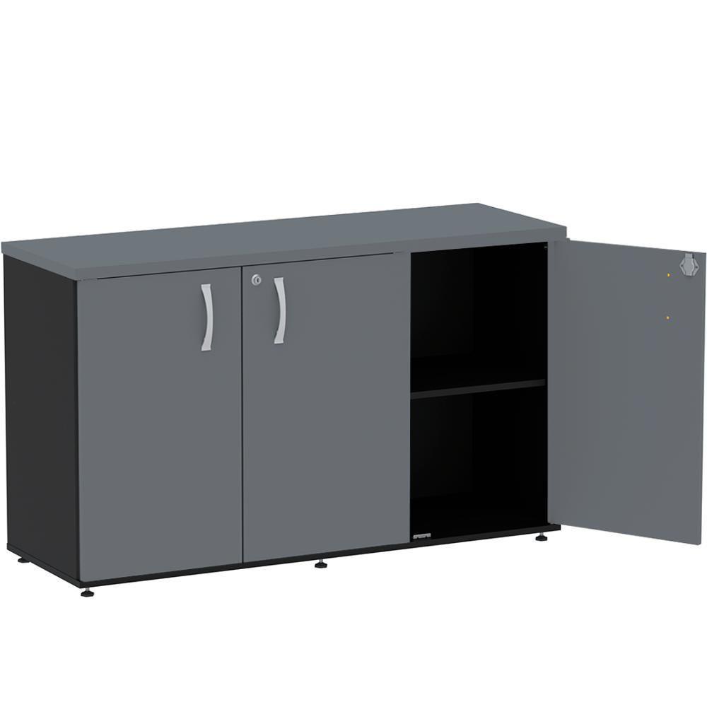 Armário Baixo Credenza Pe25 Pandin 121,50 Cm (Largura) Em Mdp Preto E Grafito Com Três Portas - 2