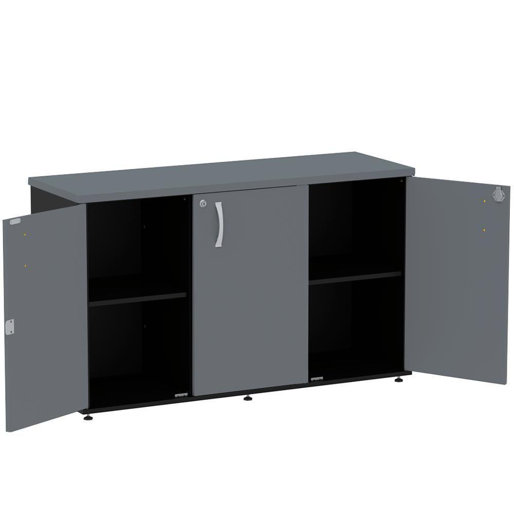 Armário Baixo Credenza Pe25 Pandin 121,50 Cm (Largura) Em Mdp Preto E Grafito Com Três Portas - 3