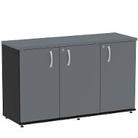 Armário Baixo Credenza Pe25 Pandin 121,50 Cm (Largura) Em Mdp Preto E Grafito Com Três Portas - 1