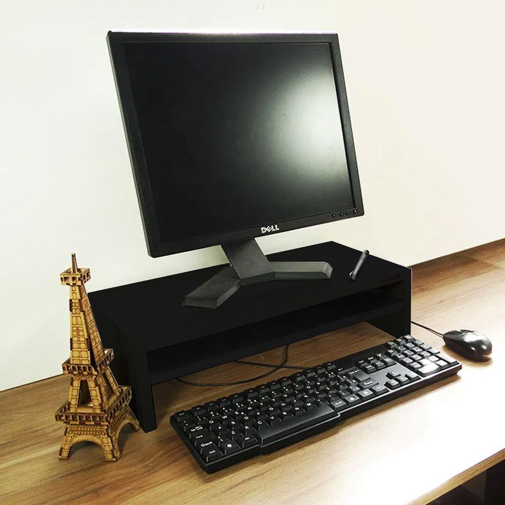 Suporte C/ Prateleira Para Monitor Preto Em Mdf - 3