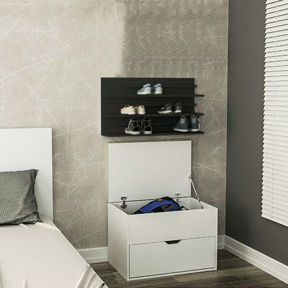 Sapateira Suspensa 3 Prateleiras Preto Em Mdf - 4
