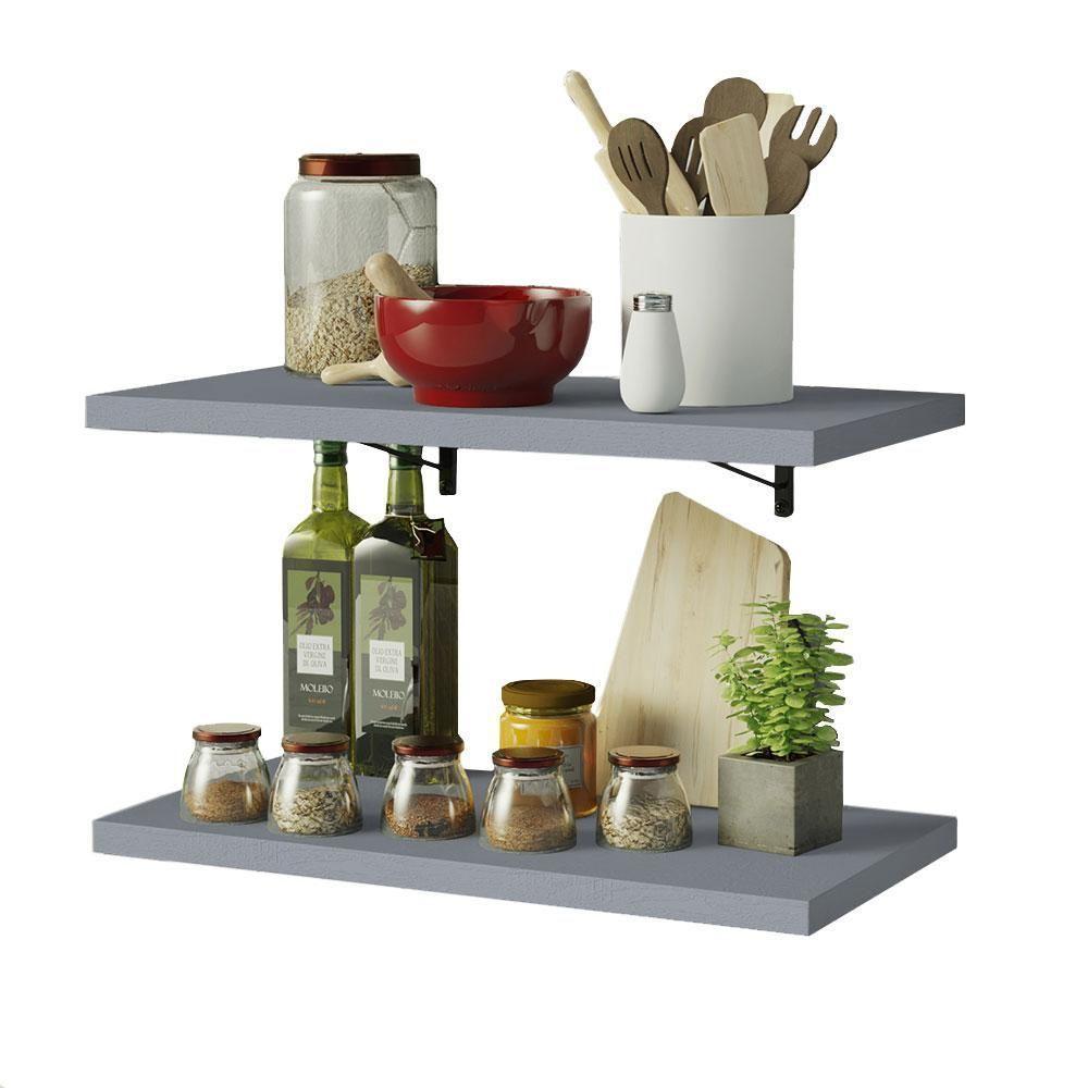 Kit 2 Prateleiras Suspensas Para Cozinha Madesa 60 Cm Com Mão Francesa - Cinza Cinza - 9